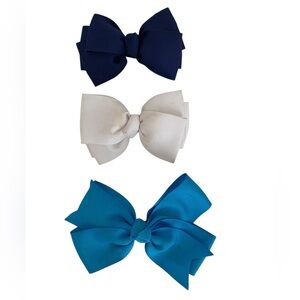 Kids Bow Set Hair Clips Accessories 3 Pieces Navy White Blue Girl Boutique Style